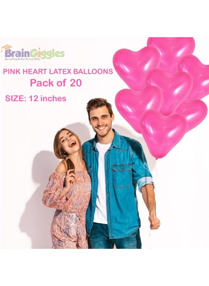 BrainGiggles Set of 20 Pink Heart Shaped Balloons 12 Inch Pink Balloons for Valentine Decorations | Pink Heart Balloons for Birthday Party, Wedding, Baby Shower Decoration - Image 2